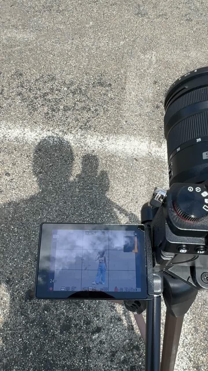 Camera with monitor set up on the ground