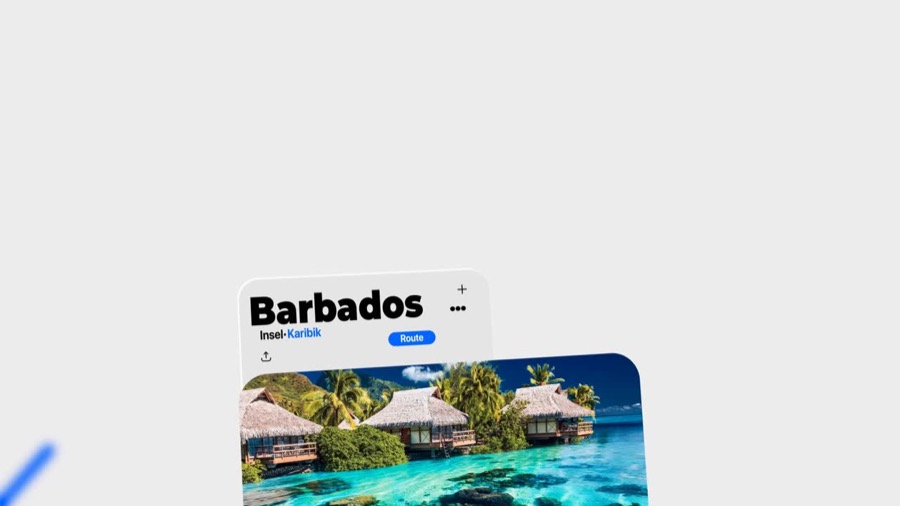 Animated travel app card for Barbados